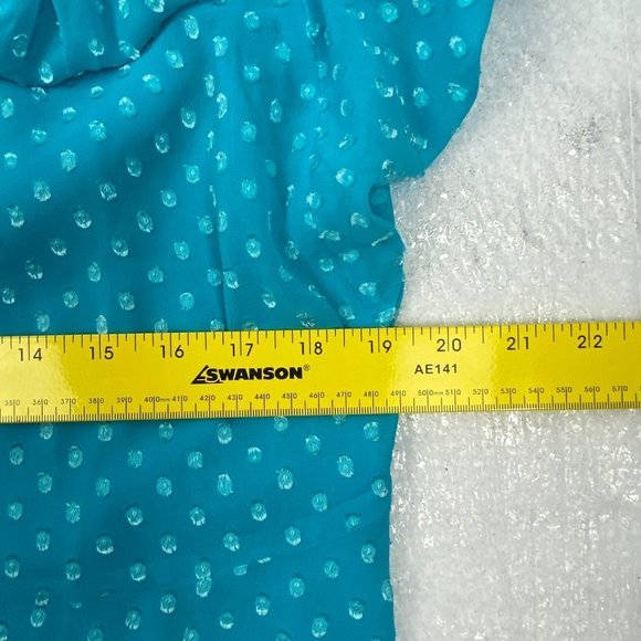 Chico's Blouse Womens Size 1 Medium 8 Blue Clip Dot Peplum‎ Flutter Sleeve Top - Picture 8 of 12
